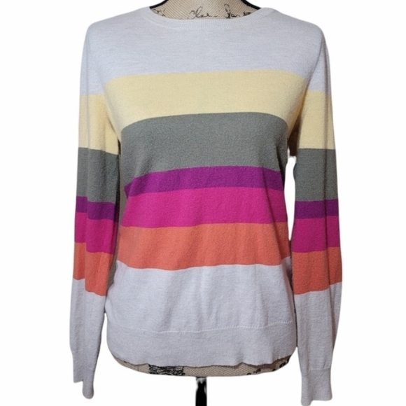 Talbots Sweaters - Talbots Pullover Sweater Striped Crewneck Wool Blend Multicolor Colorblock M